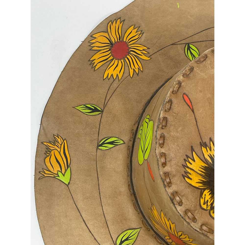 Vintage Leather Stitch Hand Painted Sunflower Wid… - image 5