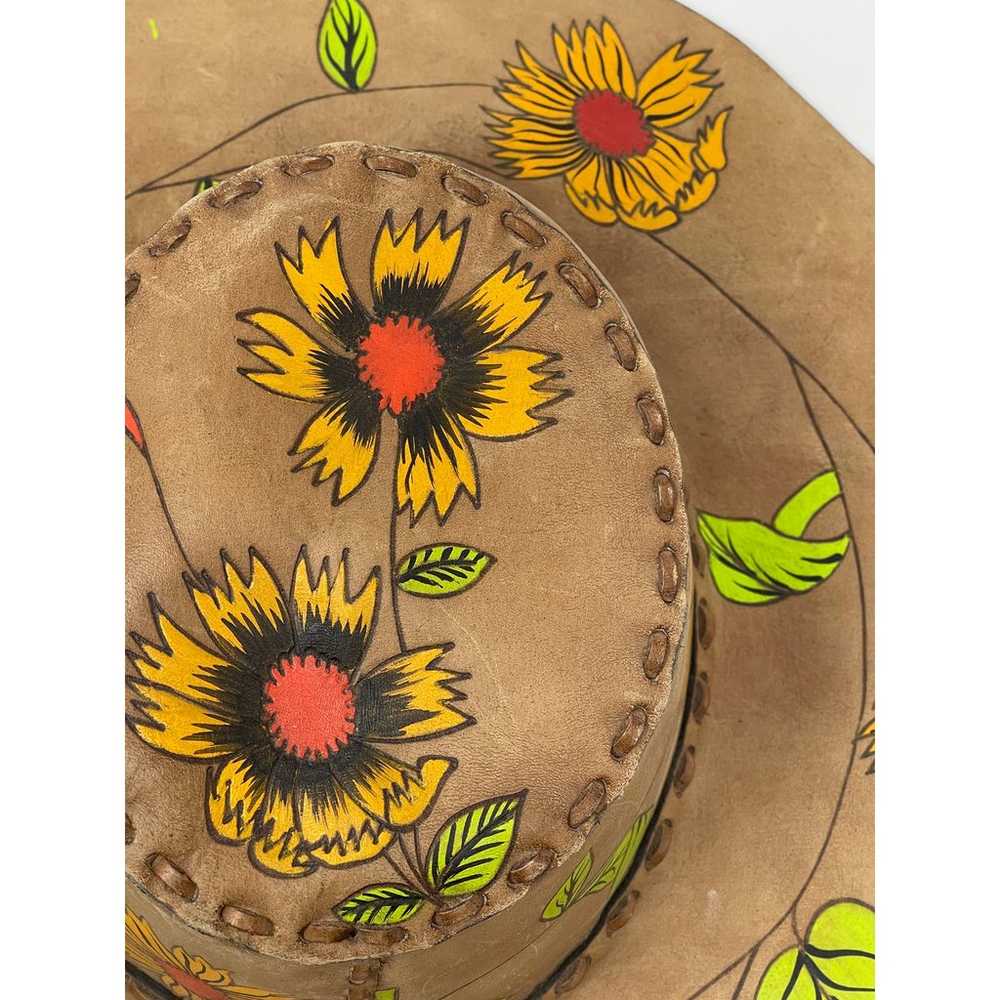 Vintage Leather Stitch Hand Painted Sunflower Wid… - image 6