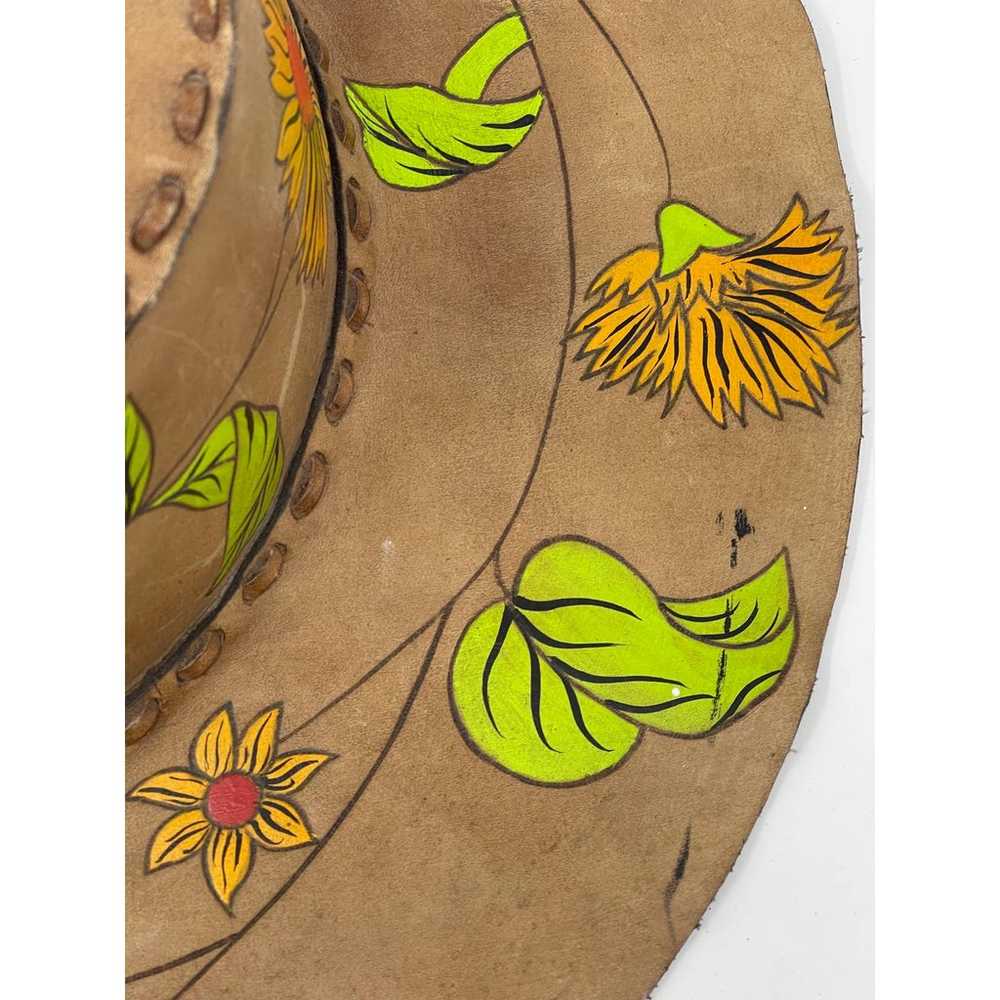 Vintage Leather Stitch Hand Painted Sunflower Wid… - image 7