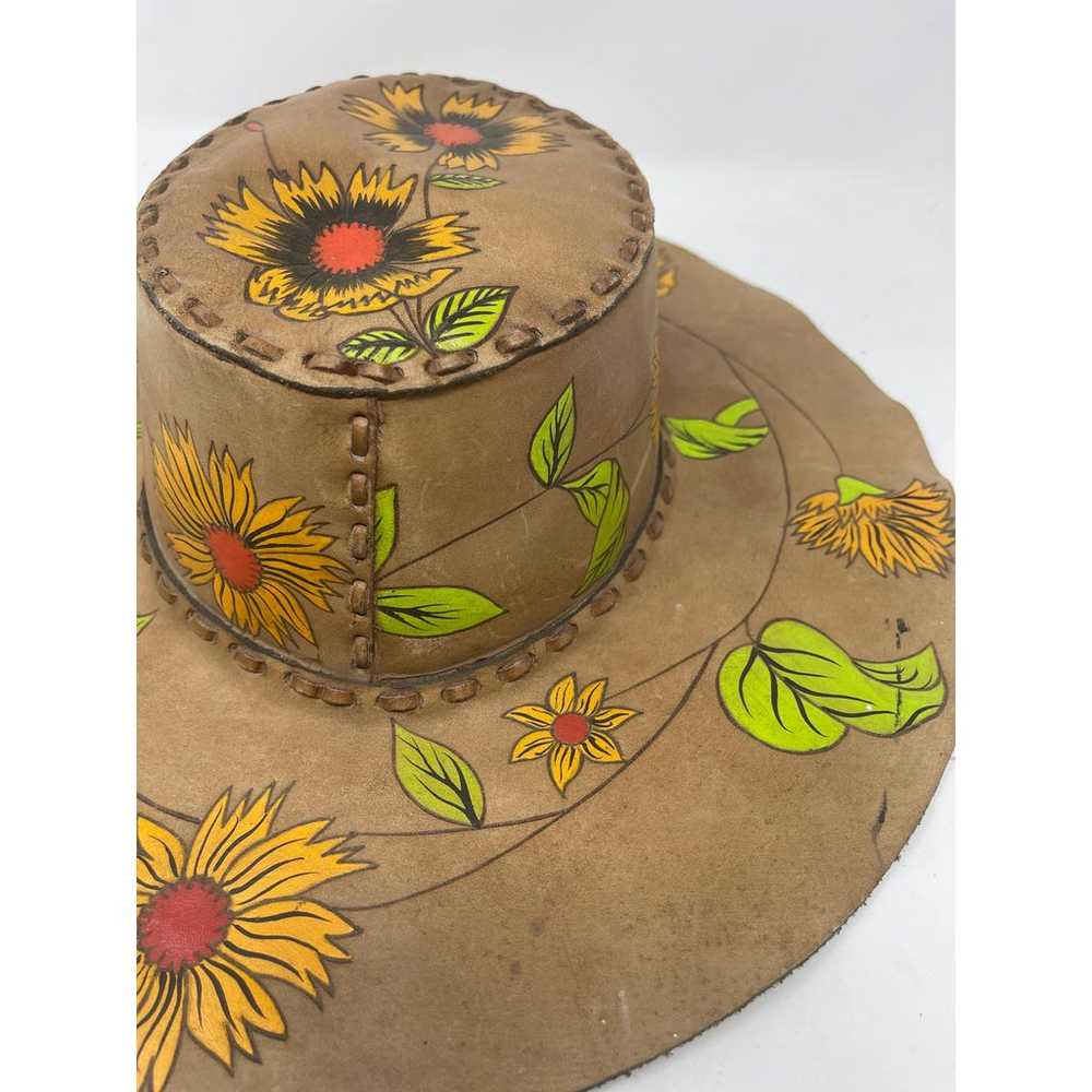 Vintage Leather Stitch Hand Painted Sunflower Wid… - image 8