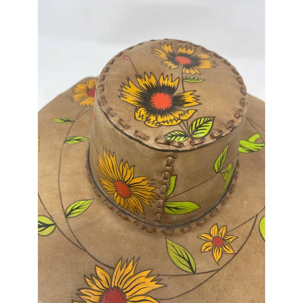 Vintage Leather Stitch Hand Painted Sunflower Wid… - image 9