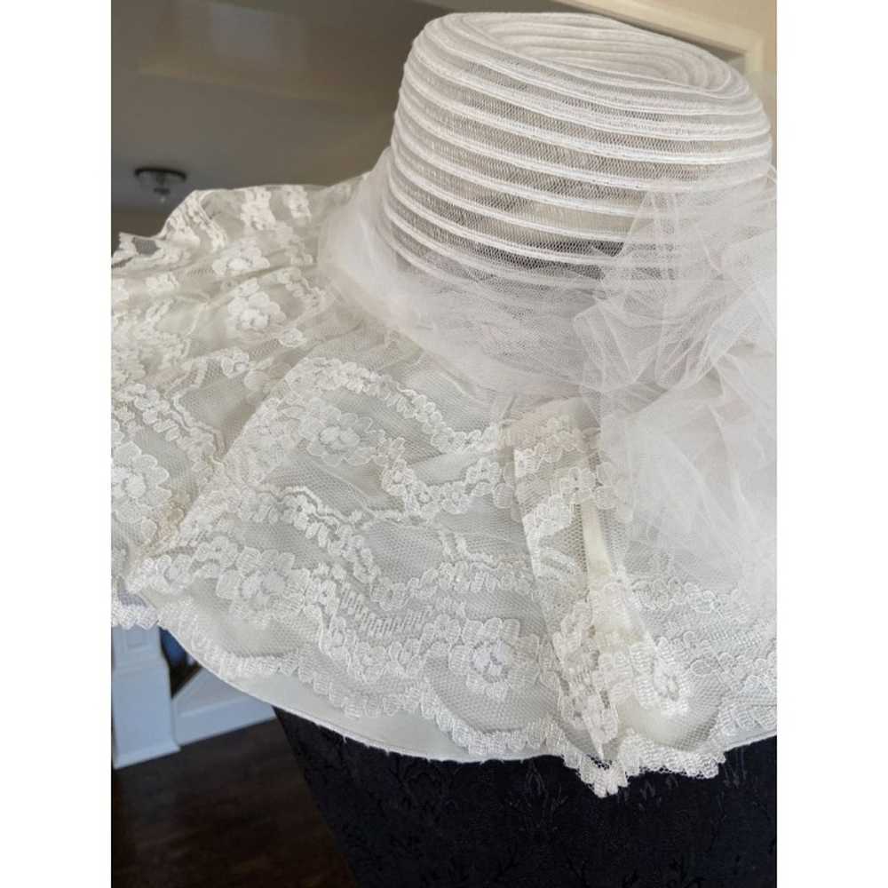 Vintage Lace Floral White Wedding Bridal Hat - image 4