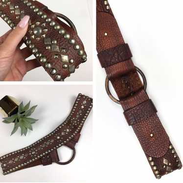 BoHo Western Vintage Leather Belt Embellished Stu… - image 1