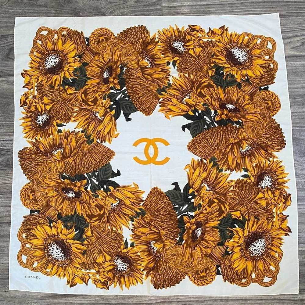 Vintage Chanel Sunflower Silk Square Scarf - image 1