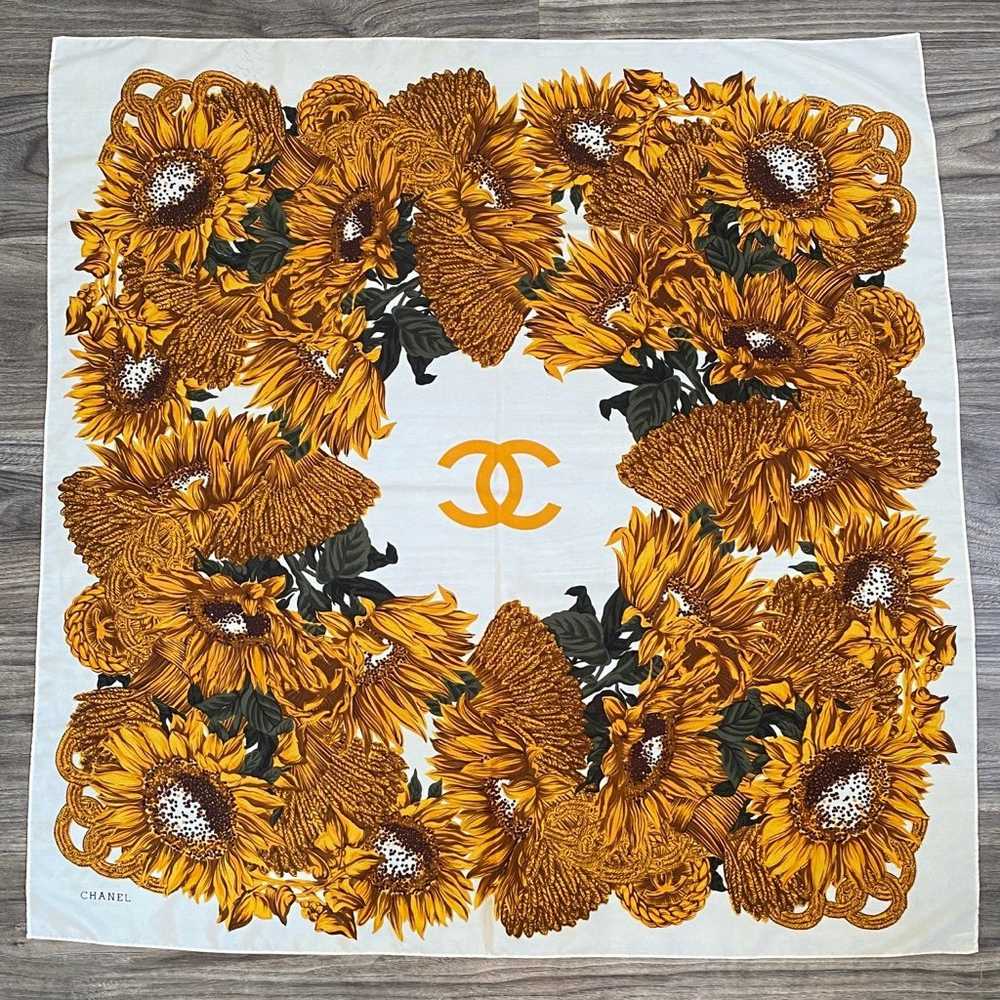 Vintage Chanel Sunflower Silk Square Scarf - image 2