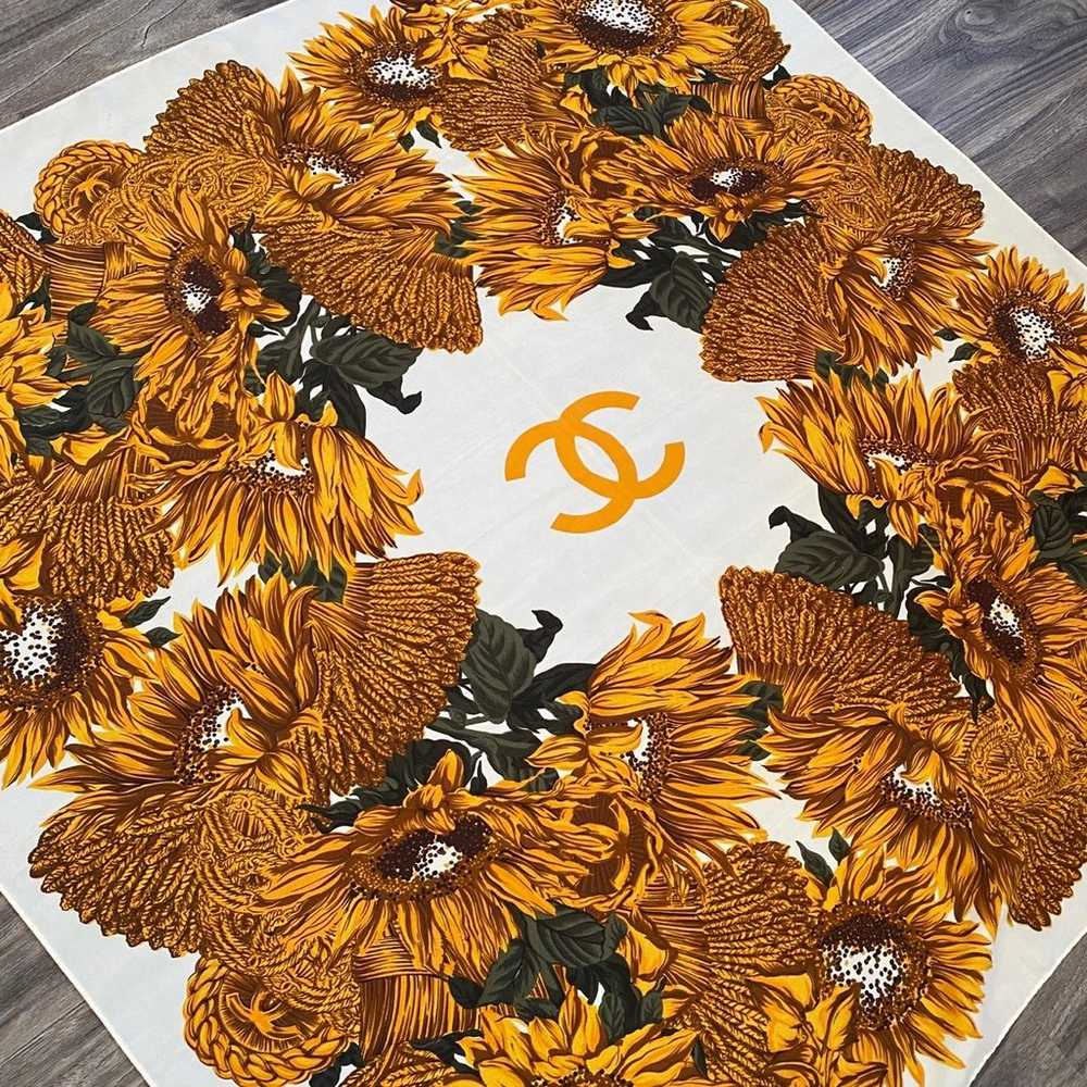 Vintage Chanel Sunflower Silk Square Scarf - image 8