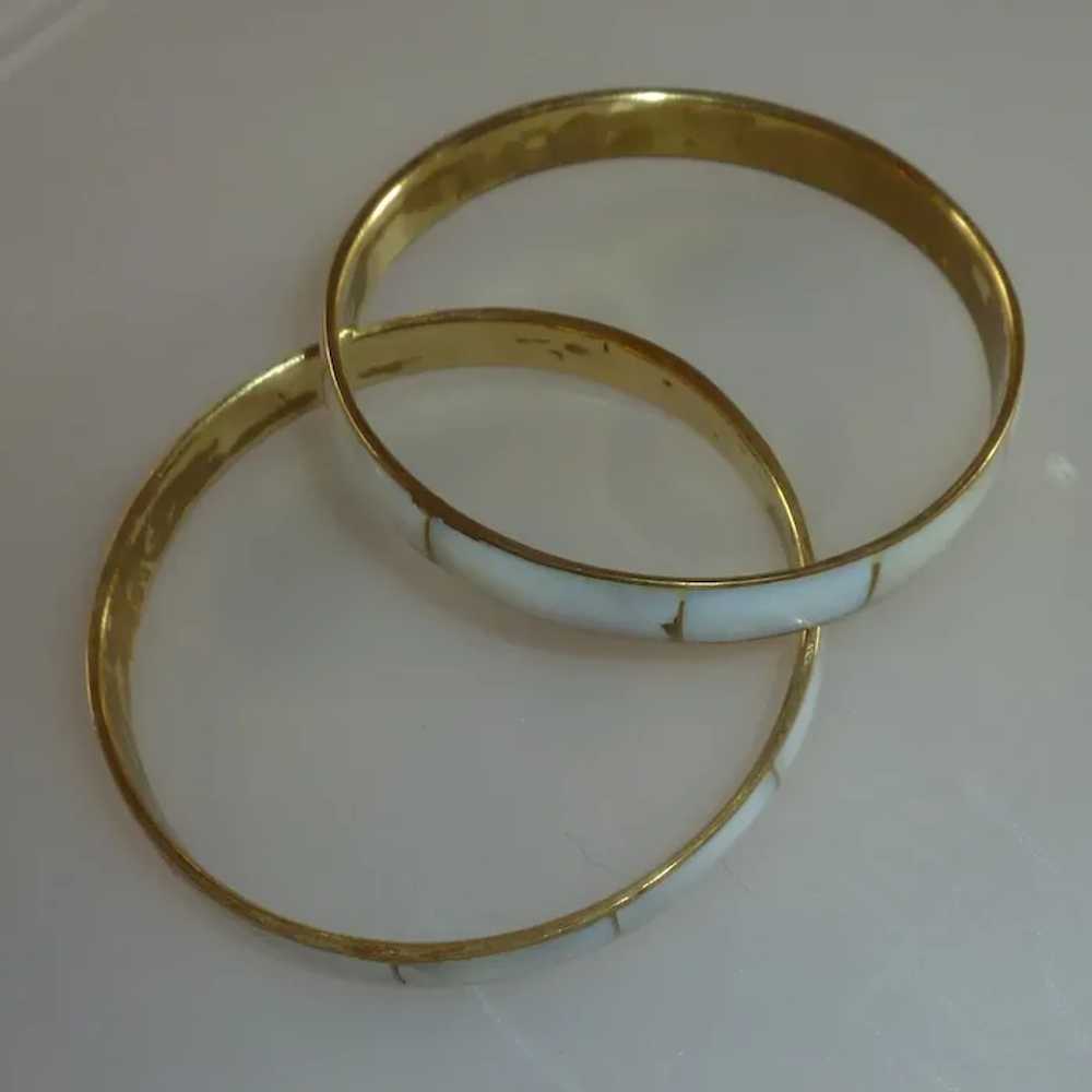 Two Brass Mother of Pearl Bangle Bracelet - image 2