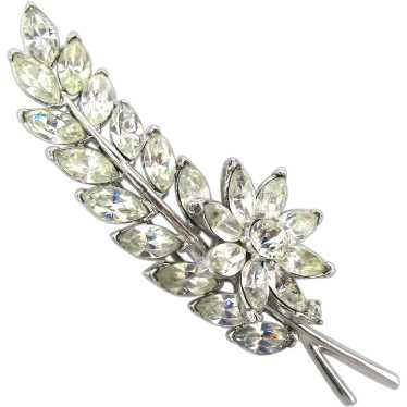 Crown Trifari Crystal Rhinestone Long Leafy Pin B… - image 1