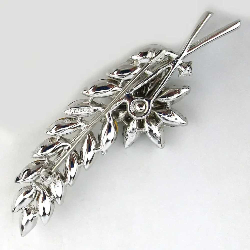 Crown Trifari Crystal Rhinestone Long Leafy Pin B… - image 3