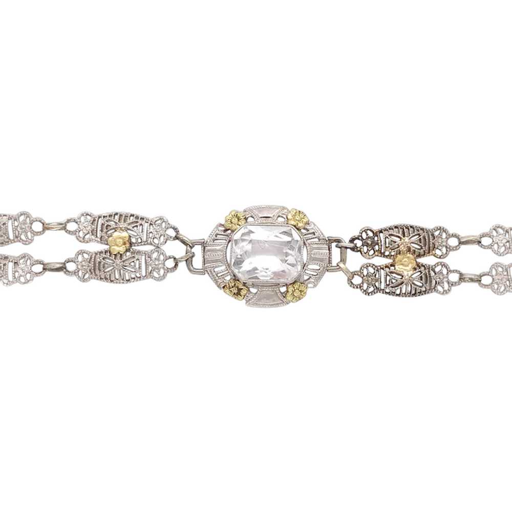 10K White and Yellow Gold Art Deco Filigree Brace… - image 1