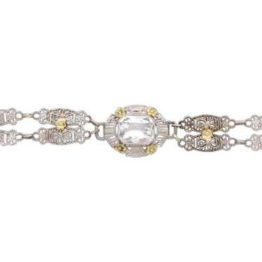 10K White and Yellow Gold Art Deco Filigree Brace… - image 1