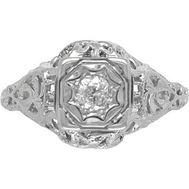 Art Deco 18K .13ct Diamond Filigree Ring - image 1