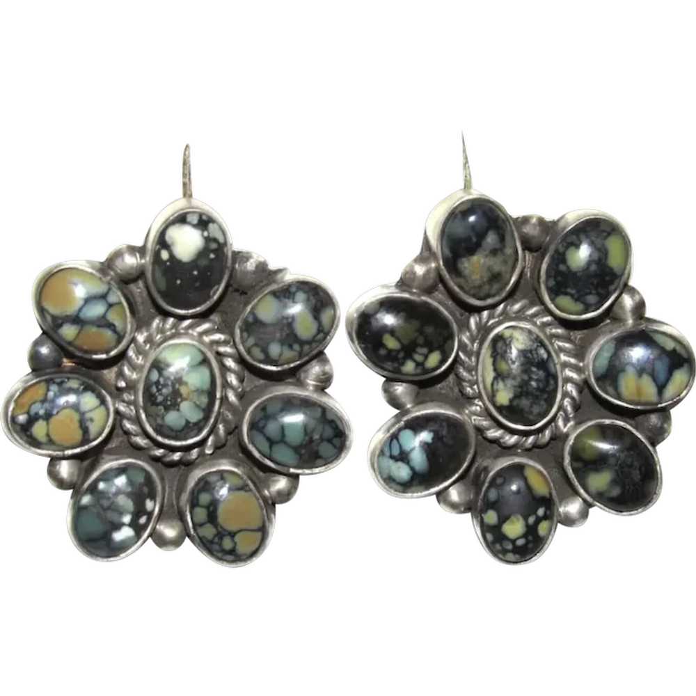 Navajo Black Jack Turquoise Cluster Earrings B. L… - image 1