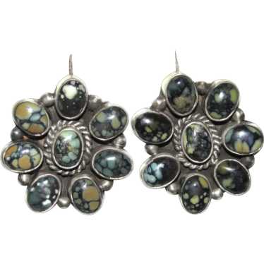 Navajo Black Jack Turquoise Cluster Earrings B. L… - image 1