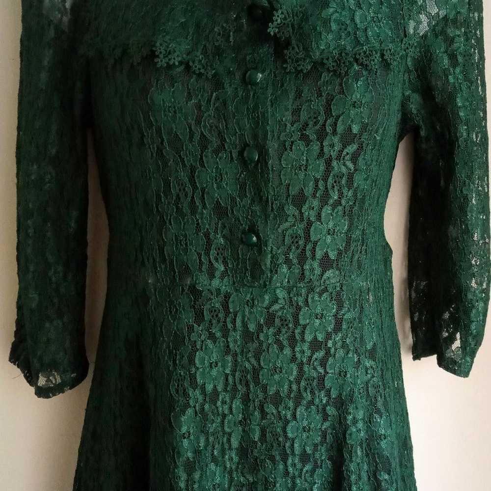 Vintage Hunter Green Lace Dress - image 11