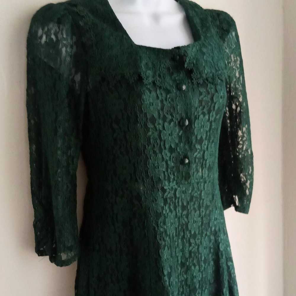 Vintage Hunter Green Lace Dress - image 12