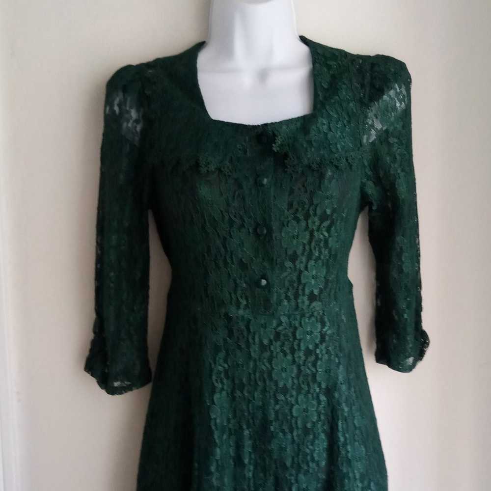 Vintage Hunter Green Lace Dress - image 9