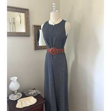 Vintage Navy Blue Polka Dot Sun Dress - image 1