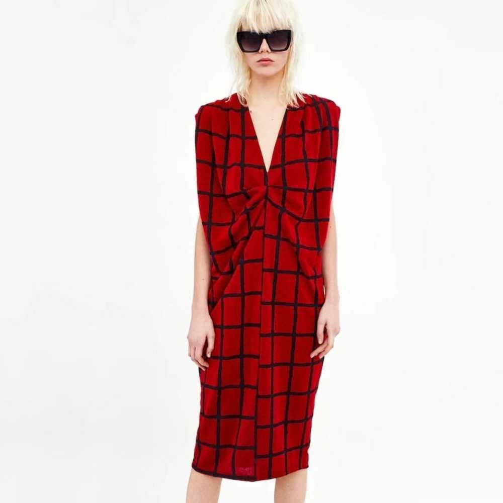 Zara Check Dress with Pleated Shoulder - image 2