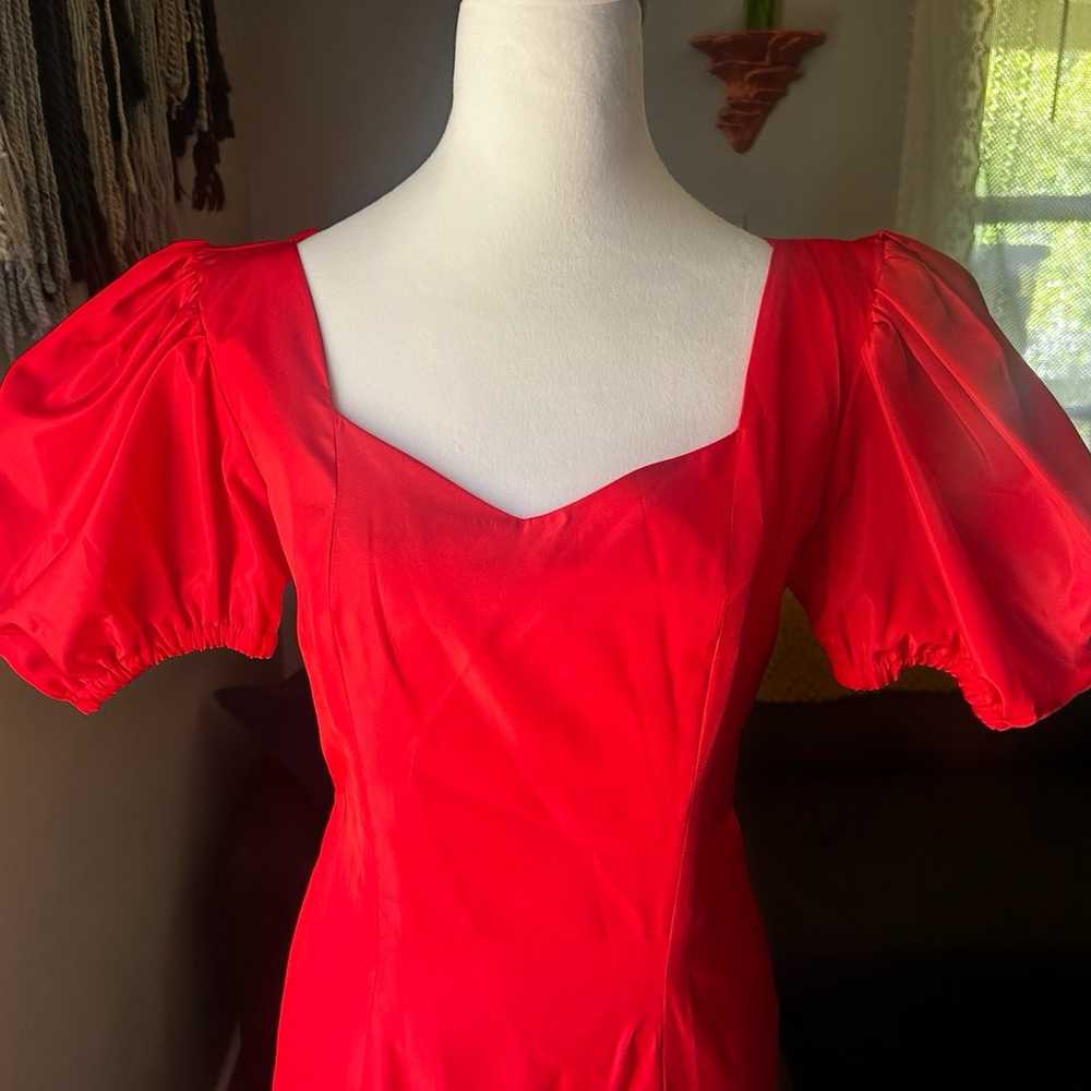 Vintage 80’s Puff Sleeve Fitted Dress w/Bow - image 7