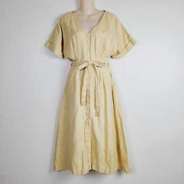 Posse Womens Oatmeal  Linen V-Neck Midi Dress S/M - image 1