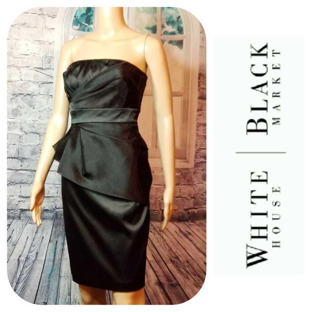 Black Satin & Polyester Strapless Dress - image 1