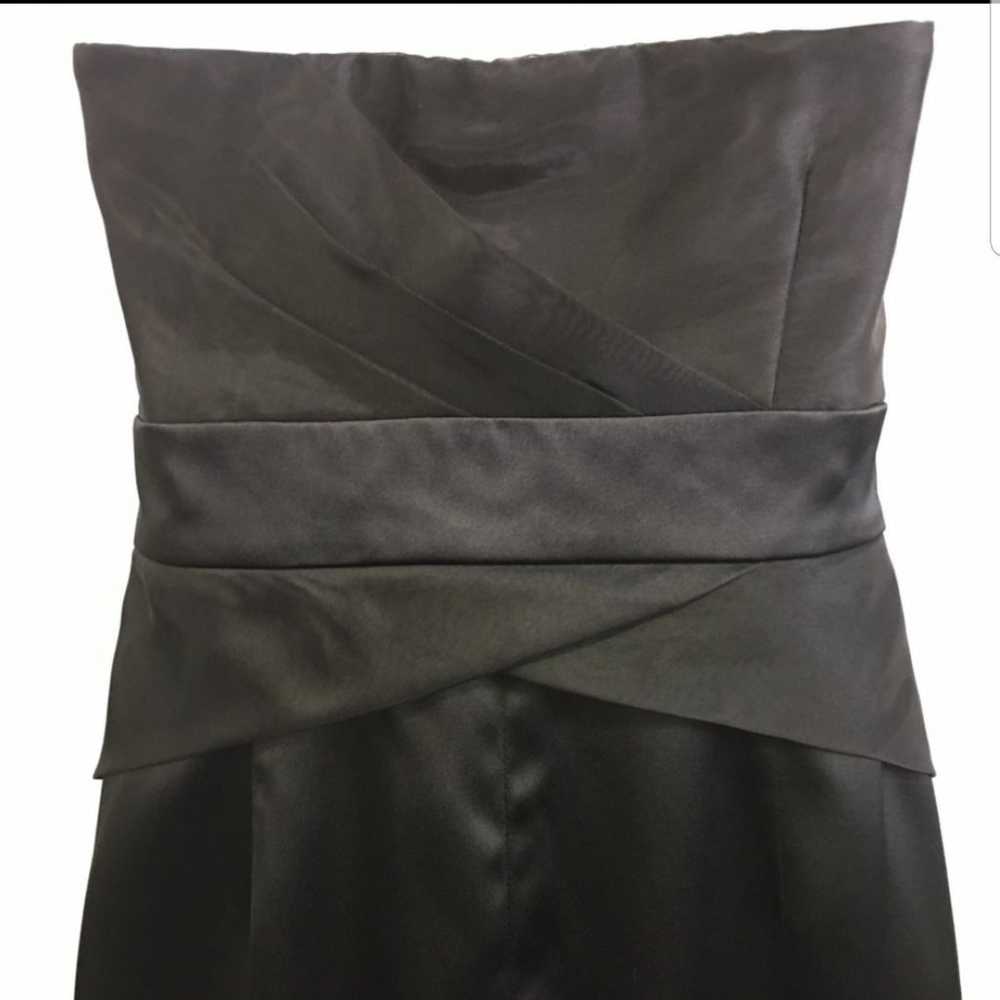 Black Satin & Polyester Strapless Dress - image 7