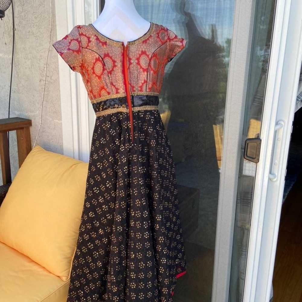 Vintage maxi dress rare silk red black - image 8