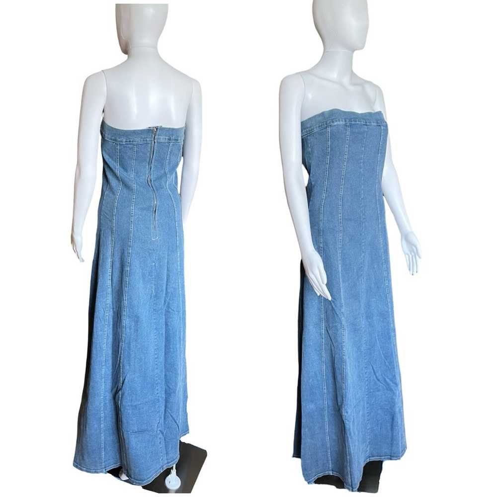 Vintage Y2K denim Jean dress tube top maxi floor … - image 2