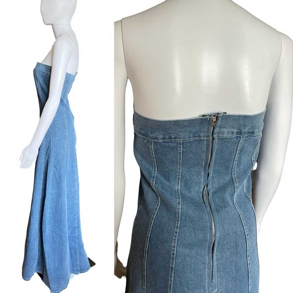 Vintage Y2K denim Jean dress tube top maxi floor … - image 4