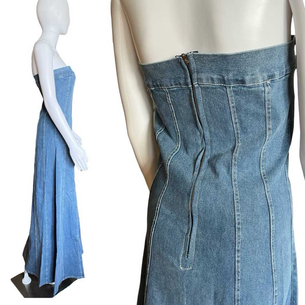 Vintage Y2K denim Jean dress tube top maxi floor … - image 5