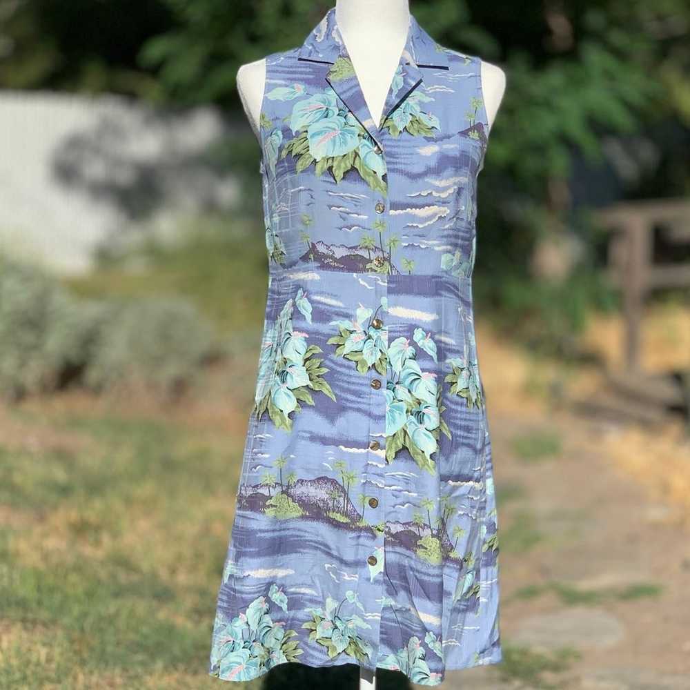 Tommy Bahama Silk Sleeveless Tropical Blue Dress … - image 1