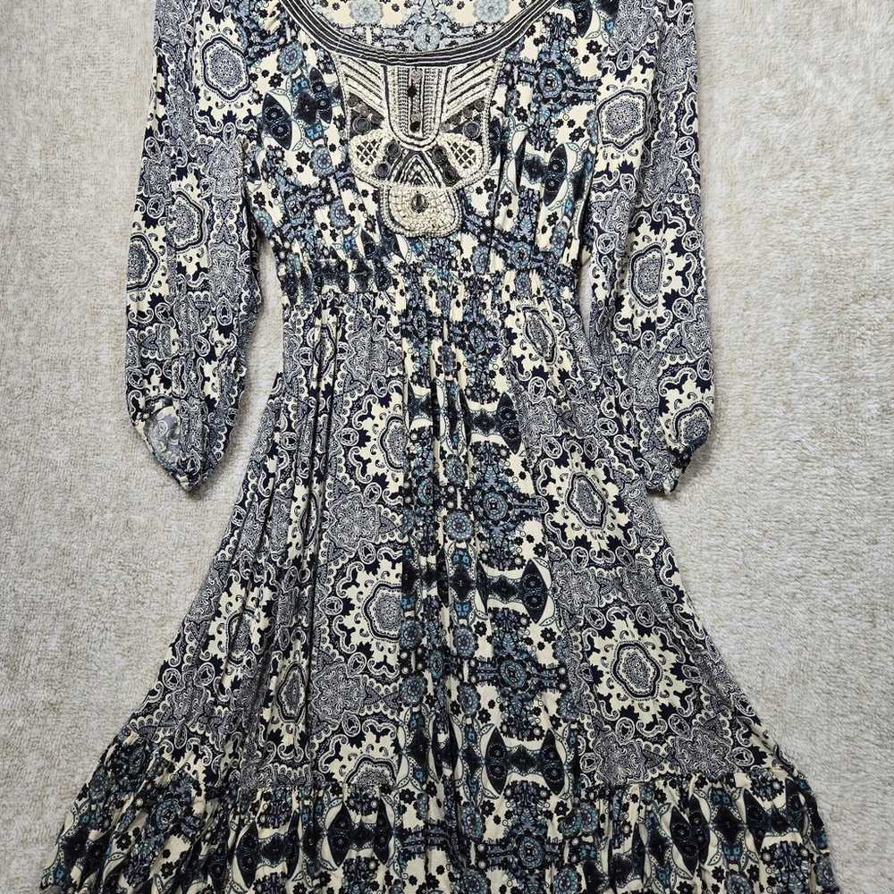 One World Sz M Bohemian Dress 3/4 Sleeves - image 1