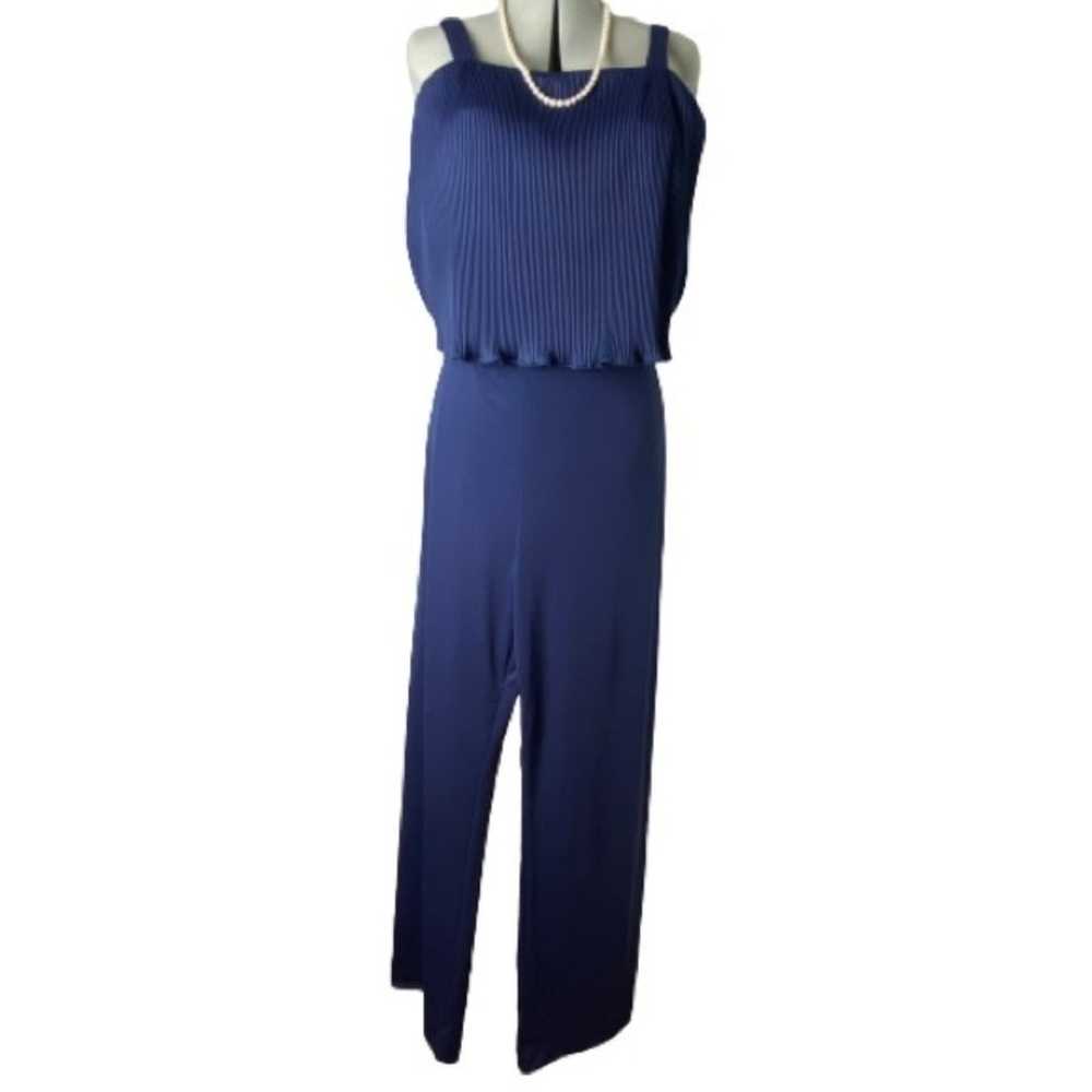 Vintage Navy Blue Jumpsuit Pleated Silky Formal P… - image 1