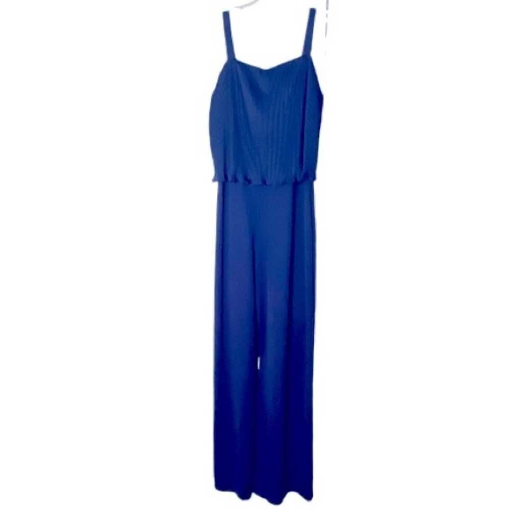 Vintage Navy Blue Jumpsuit Pleated Silky Formal P… - image 2