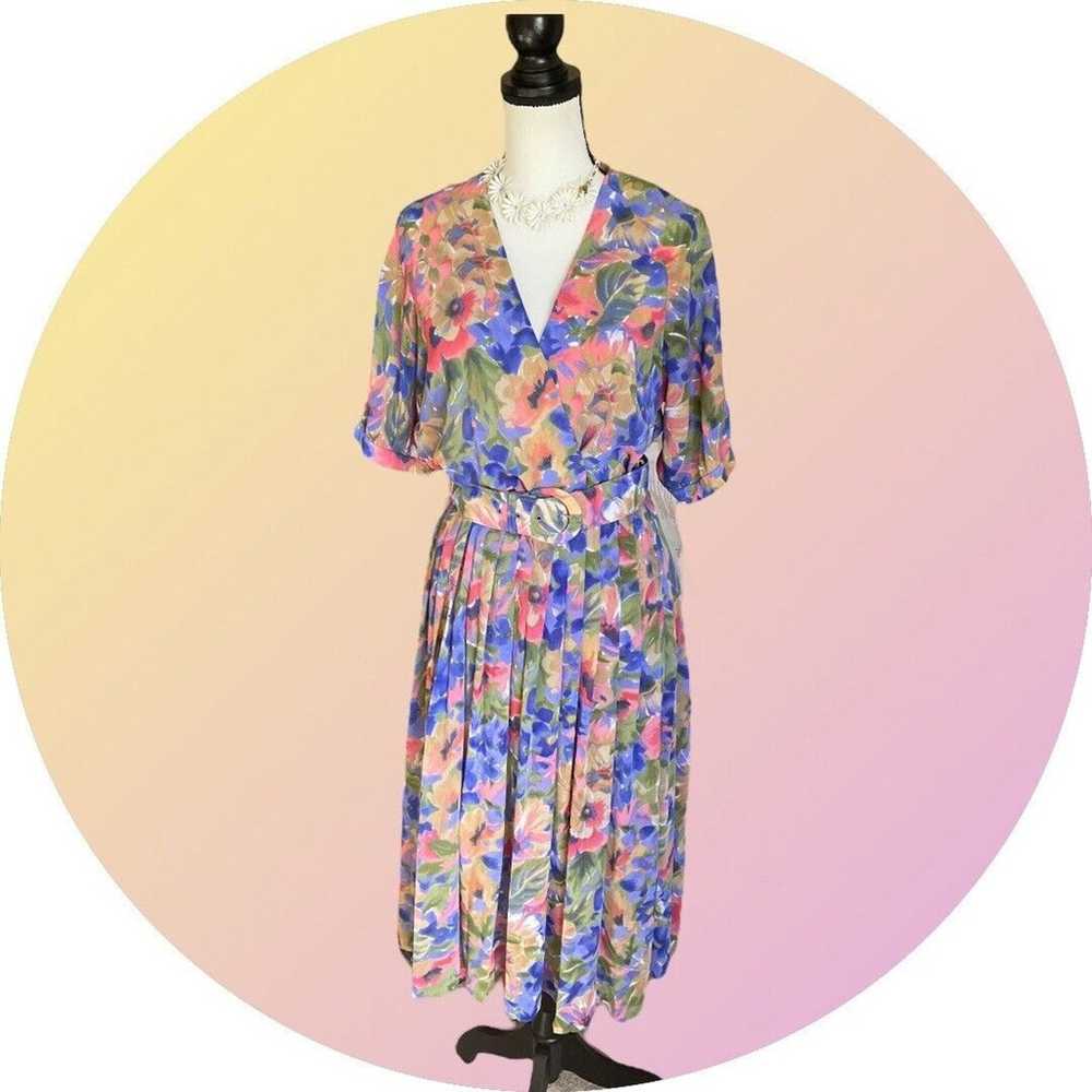 Vintage LESLIE FAY Dress Womens Purple Floral Mod… - image 2