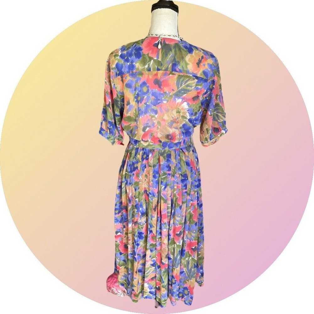 Vintage LESLIE FAY Dress Womens Purple Floral Mod… - image 3