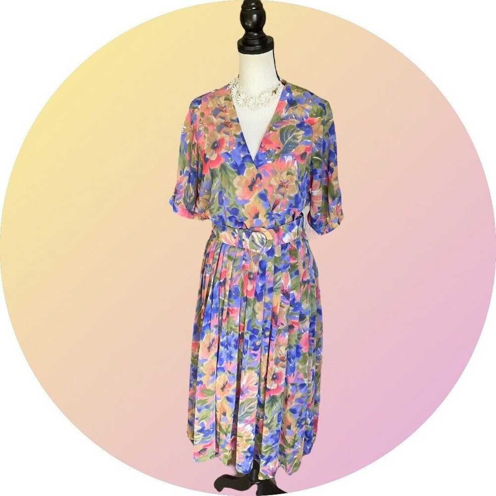 Vintage LESLIE FAY Dress Womens Purple Floral Mod… - image 7