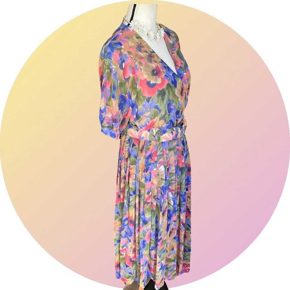 Vintage LESLIE FAY Dress Womens Purple Floral Mod… - image 8