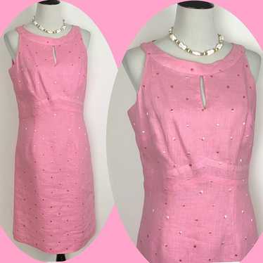 Irish Linen Sheath Dress Petticoat Lane Pink Polk… - image 1