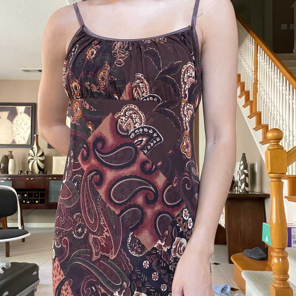 vintage y2k brown paisley midi dress - image 2