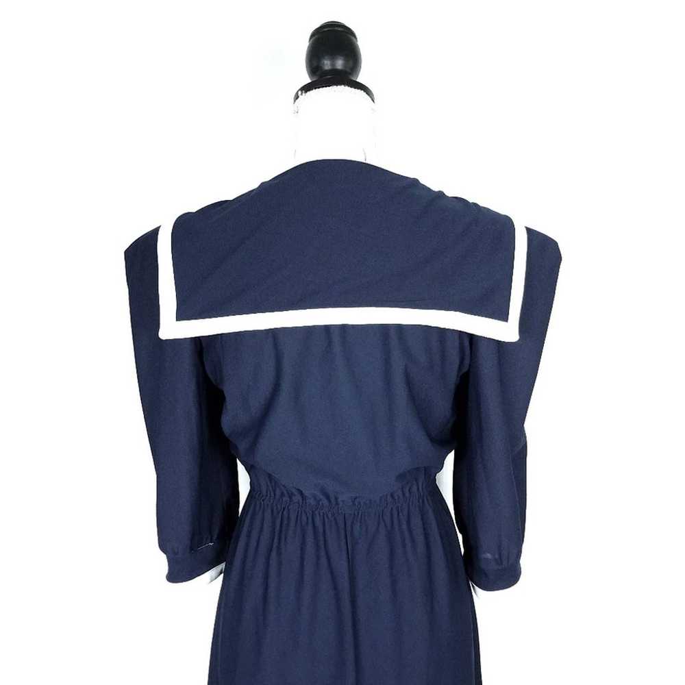 Vintage 80's Navy Blue Nautical Sailor Dress Smal… - image 3