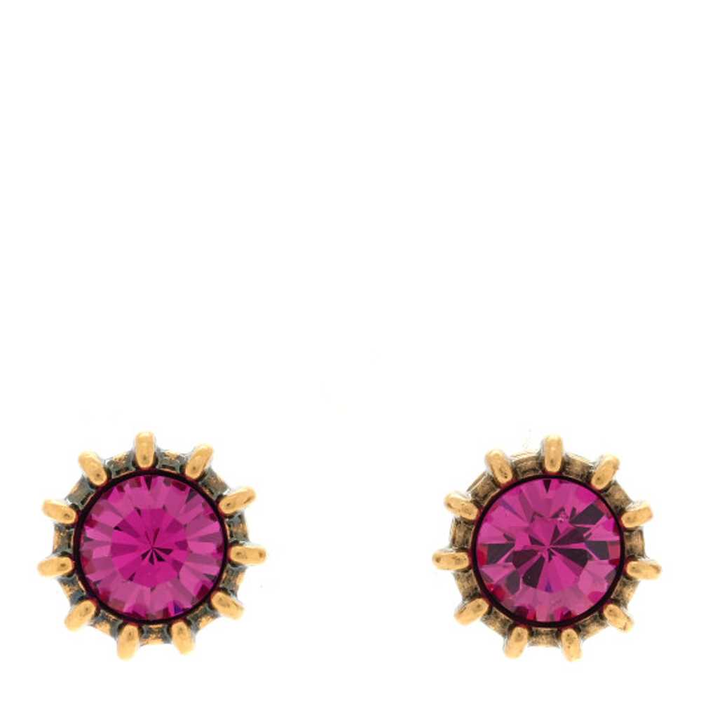 GUCCI Crystal Stud Earrings Aged Gold Pink - image 1