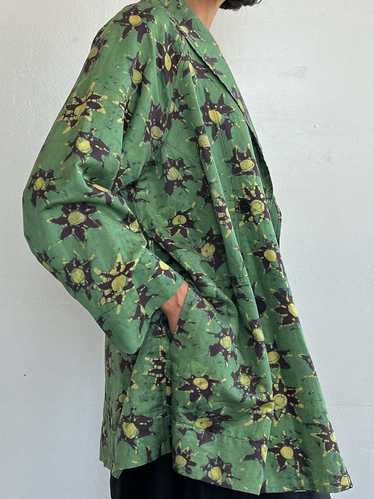 Vintage Star Print Batik Silk Jacket - Green - image 1