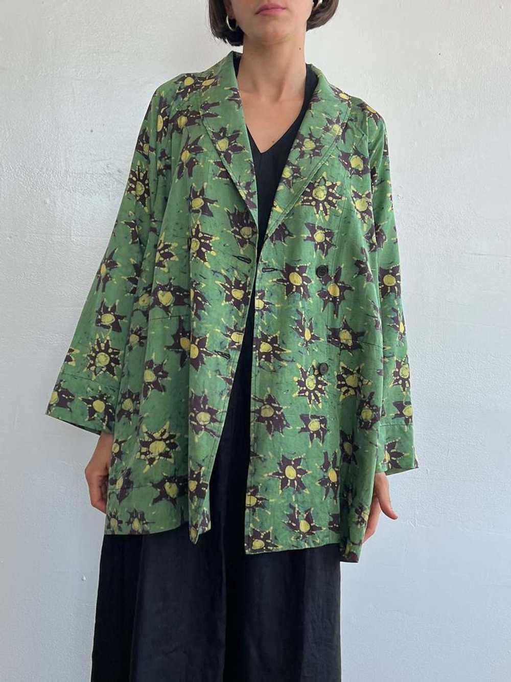 Vintage Star Print Batik Silk Jacket - Green - image 2