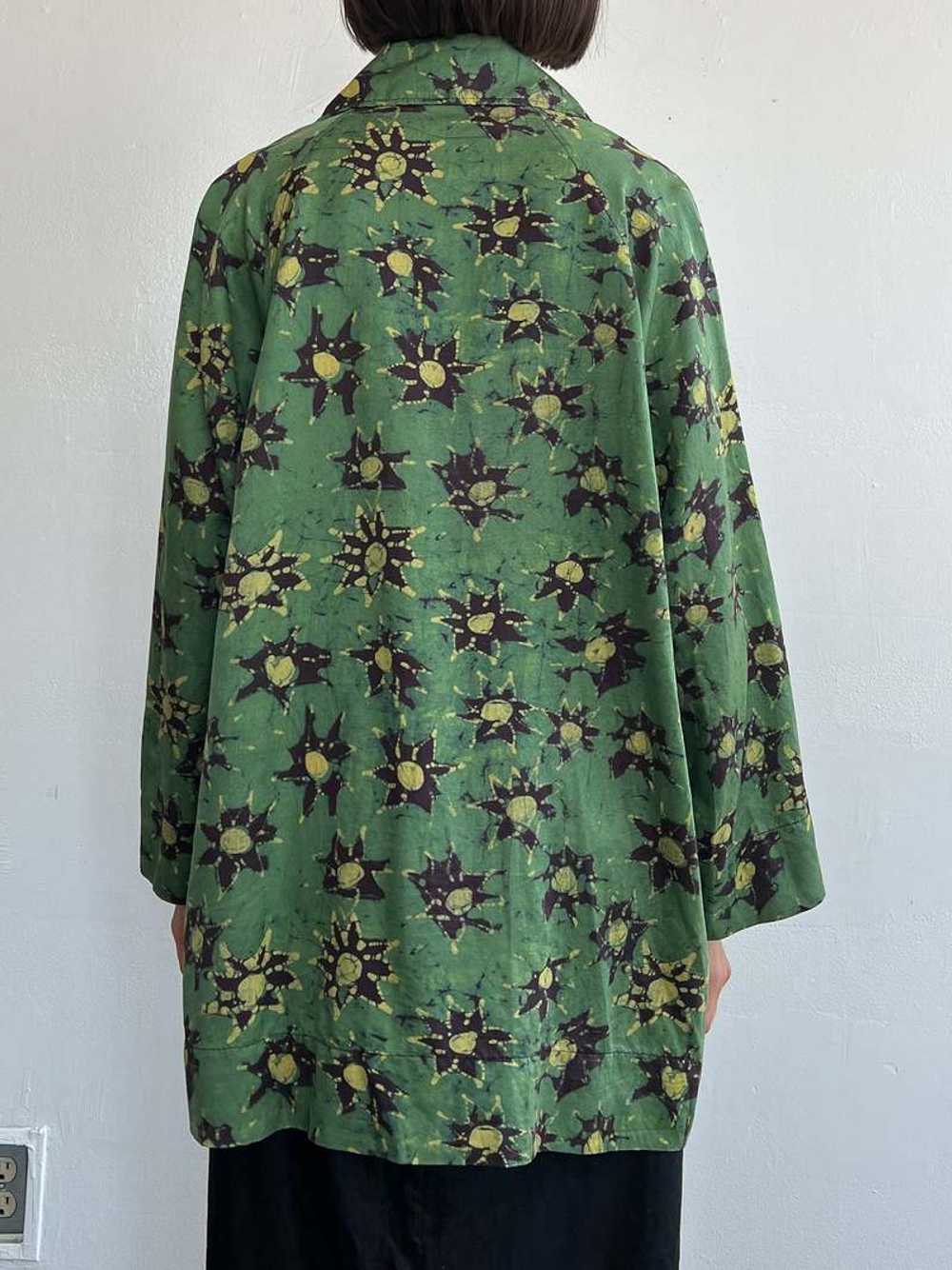 Vintage Star Print Batik Silk Jacket - Green - image 3