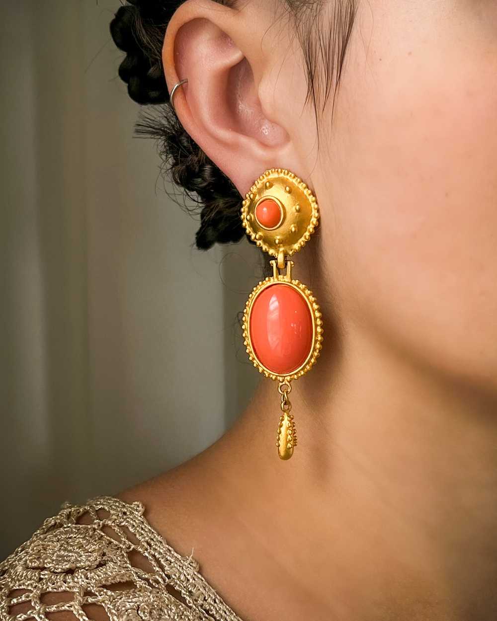 90s Gold & Pink Cabochon Earrings - image 1