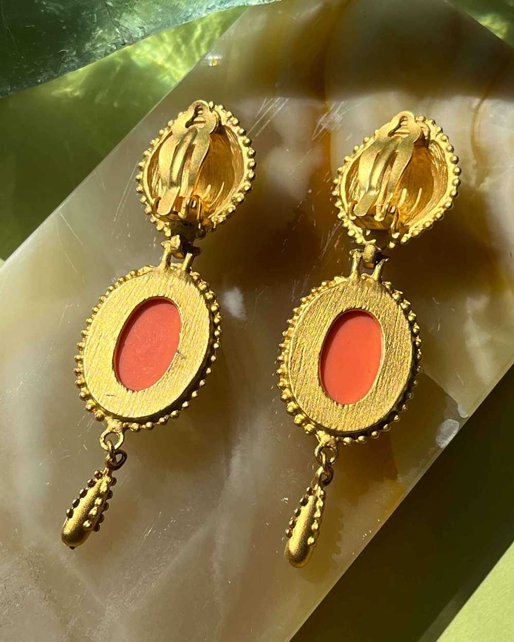 90s Gold & Pink Cabochon Earrings - image 3