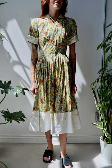 Vintage Country Fair Floral Print 1950s 1960s Pleated Tea Garden Party retailer Dress