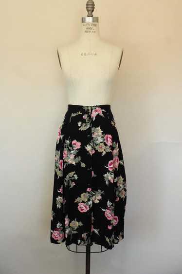 Vintage 1990s Michael Taylor Black Floral Print Sk